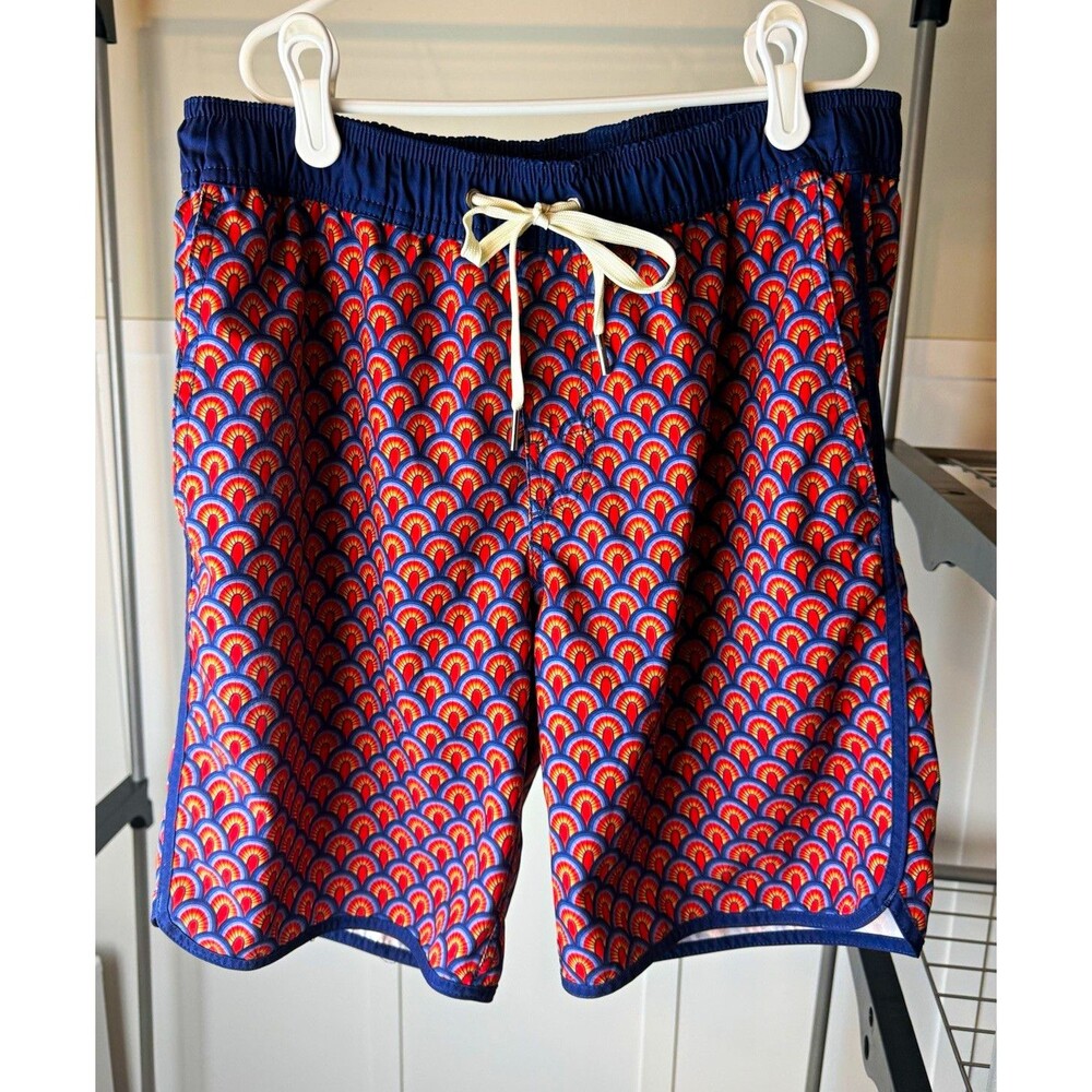 Fair Harbor Men's Swim Shorts Size S Blue/Orange/Red Geometric Lined Pockets